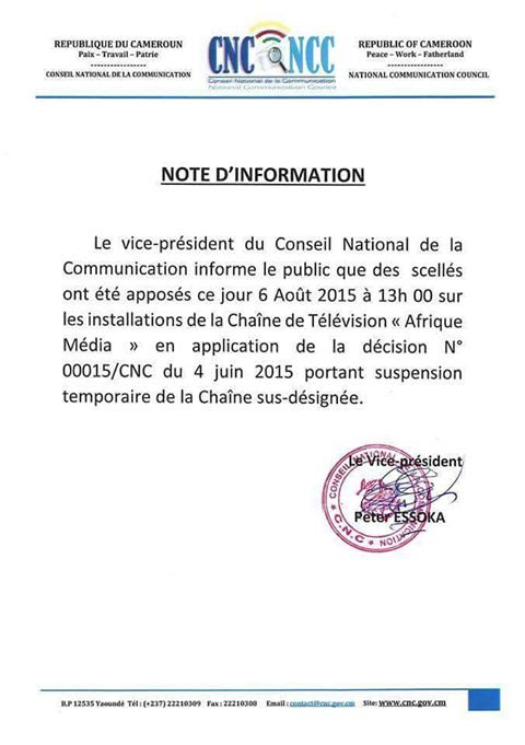 note  information fermeture afique media clp