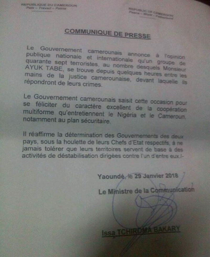 Extradition de 47 sécessionnistes au Cameroun